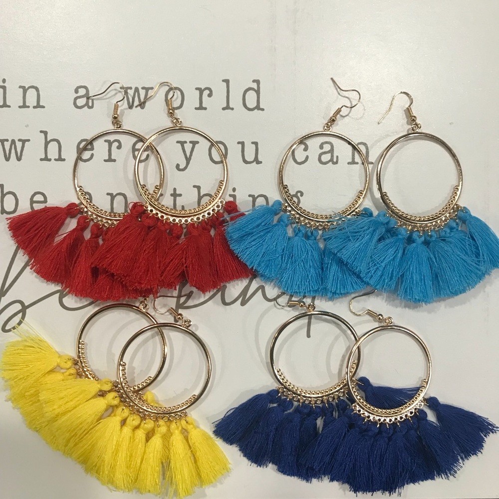 4 pack boho style colorful tassel fringe earrings - Picture 2 of 2